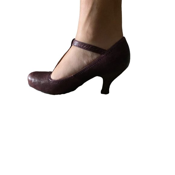 Crown Vintage Burgundy Mary Jane T Strap Heels Shoes Size 6 - Picture 4 of 6